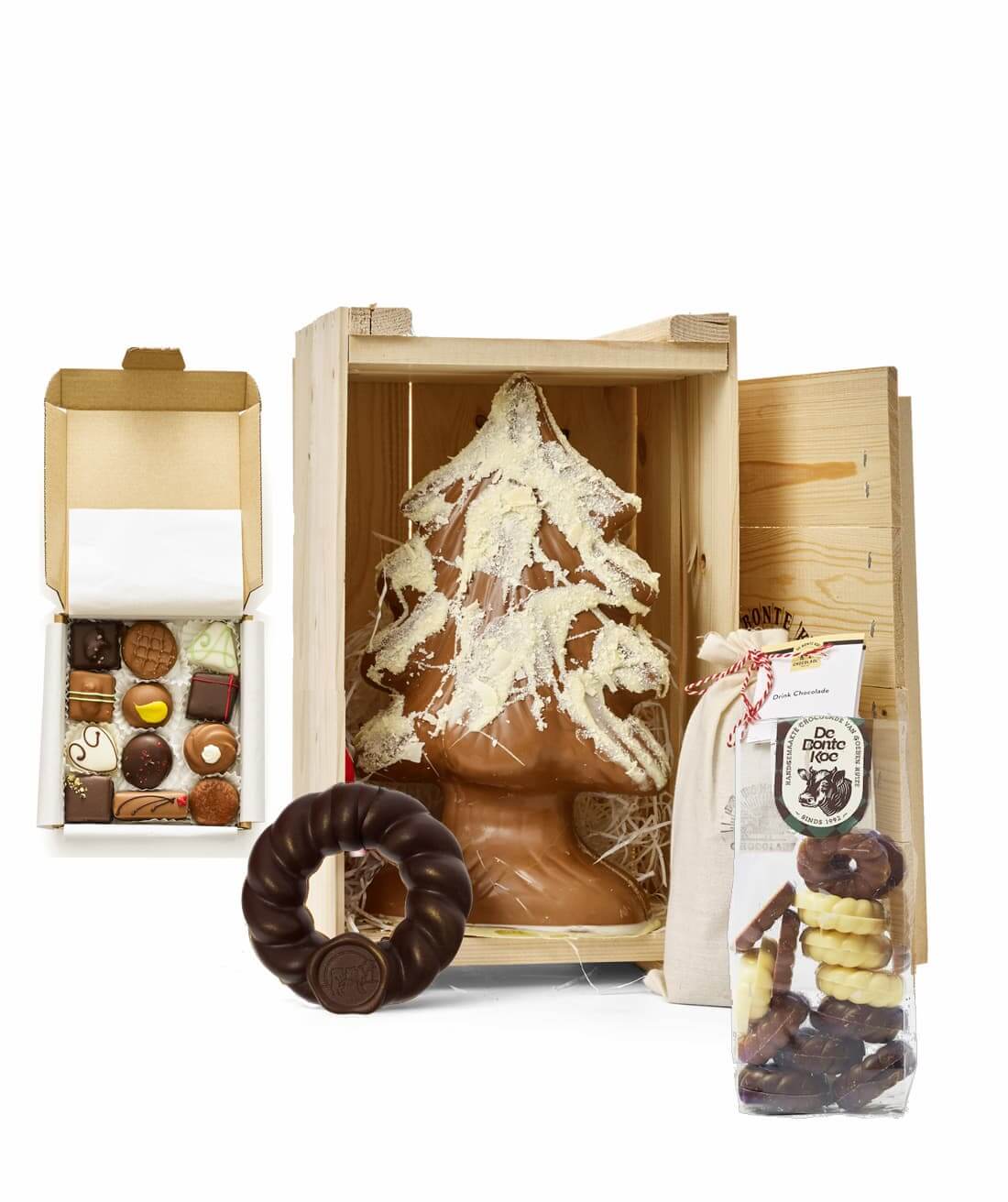 Chocolade Kerstpakket | Deluxe boom in kist