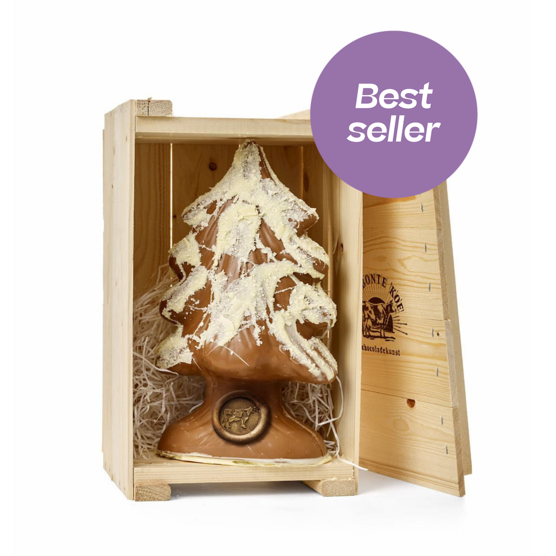 Chocolade 3D kerstboom in houten kist